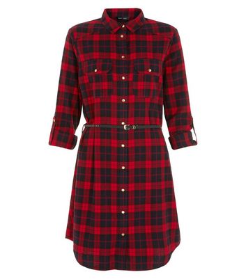 Red Check Belted Shirt Dress | New Look